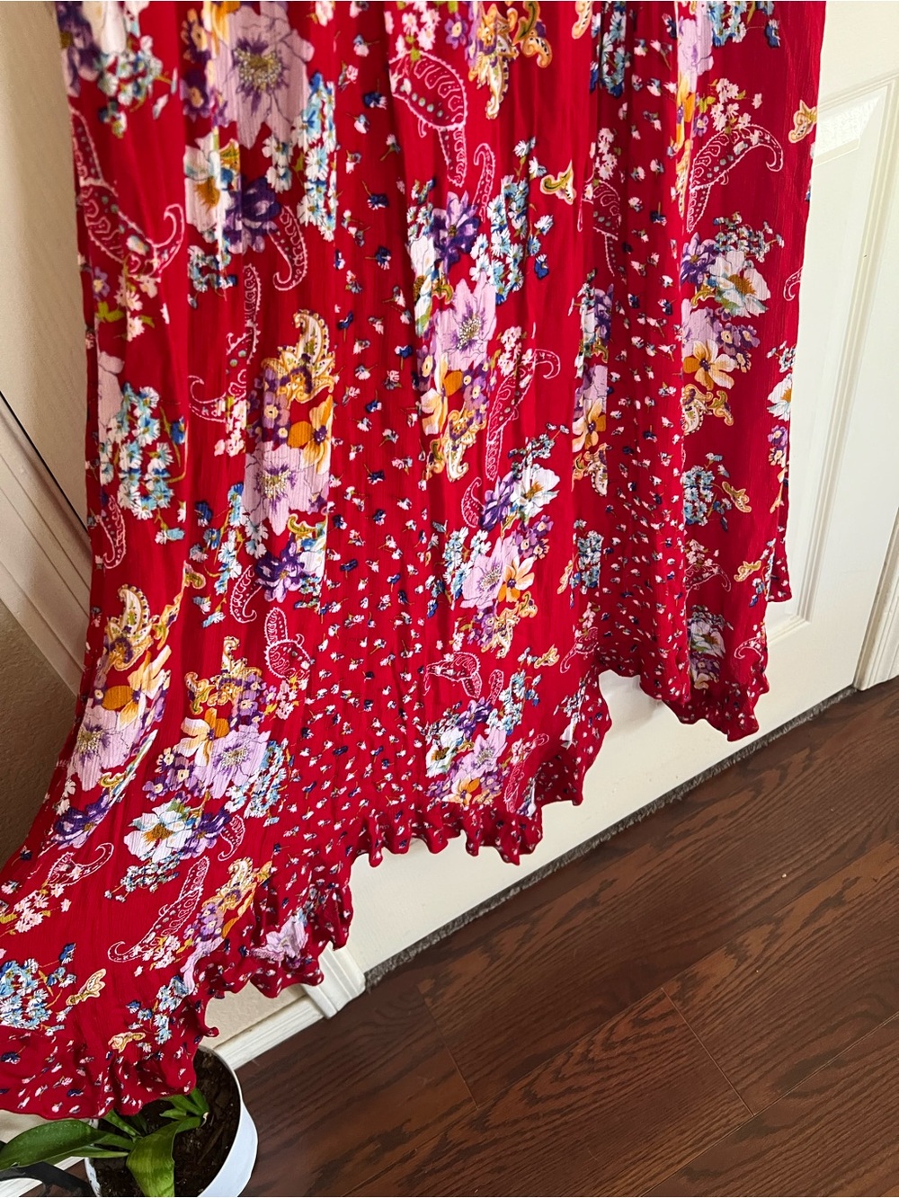 Bila Red Floral Paisley Smocked Waist Boho Maxi Dress L - Picture 12 of 14